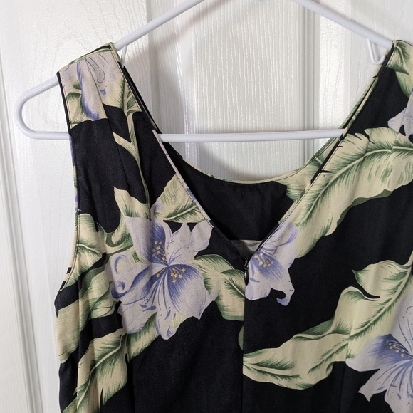 Vintage 100% Silk‎ Tiki Classics Black Tropical Floral Hawiian Midi Dress Size 8 - Picture 6 of 7